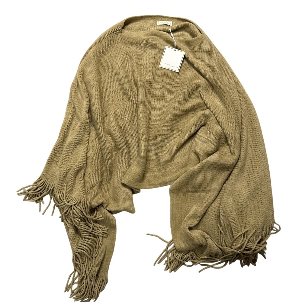 Shiraleah Chicago Rowan Poncho Camel Tan Fringe Knit Wrap Boat Neck NWT